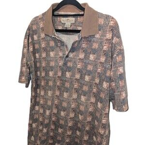 Vintage 80s Brown and Green Patterned Grampa Polo Shirt - Natural‎ Issue Medium